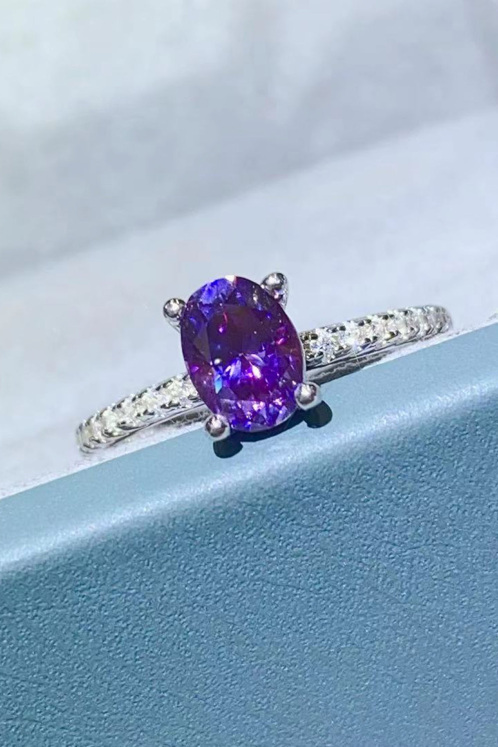 Purple 1 Carat Moissanite 4-Prong Ring