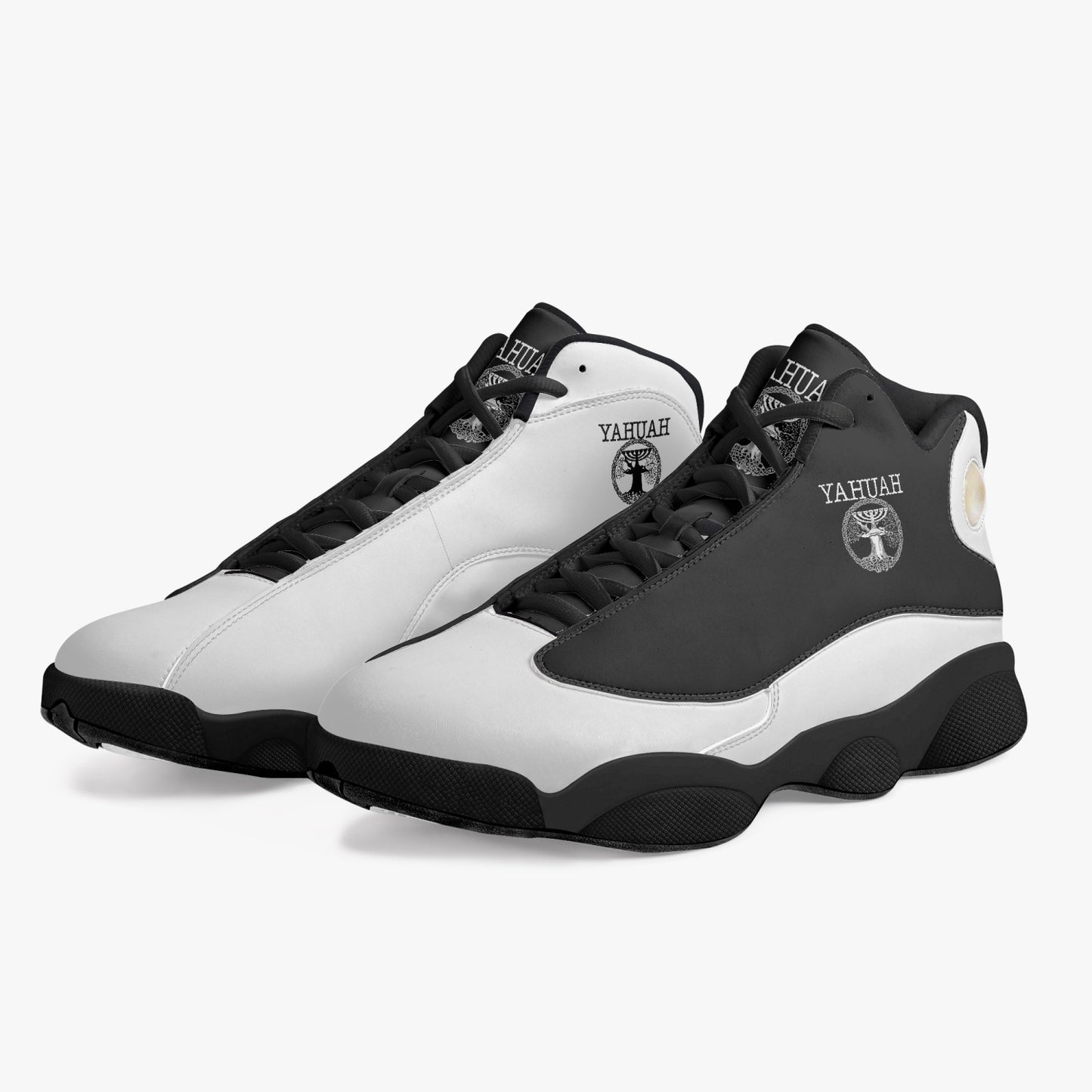 Yahuah-Tree of Life 02-06 Yin Yang Unisex Black Sole Basketball Sneakers