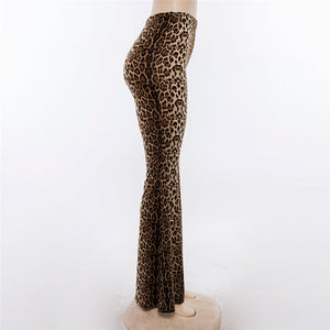 Leopard Print High Waist Flare Pants