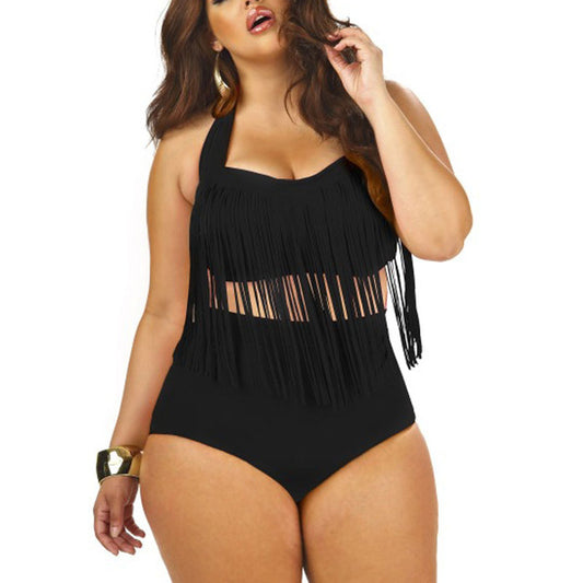 Tassel Halter Push Up Plus Size Bikini