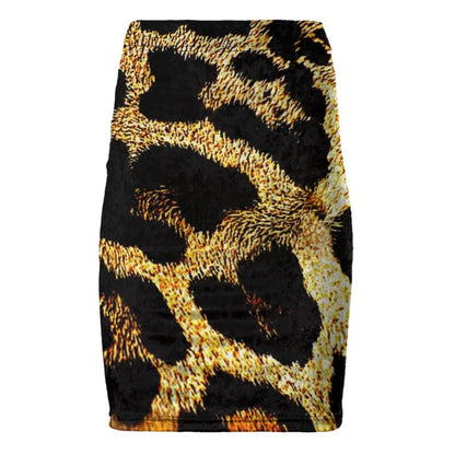 Primal Elegance: Golden Leopard Abstract Pencil Skirt