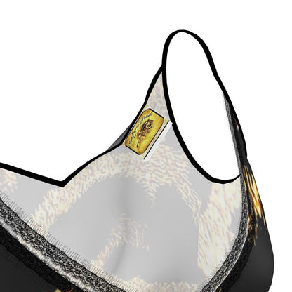 Primal Elegance: Golden Leopard Abstract Lace Trim Cami