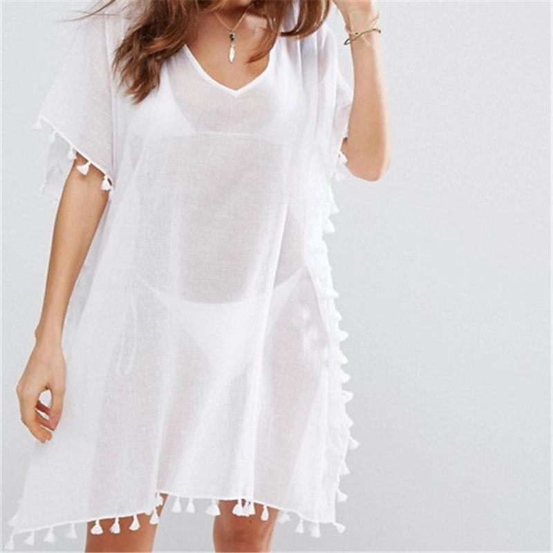 Chiffon Bikini Tunic Swimsuit Cover Up (White/Black)