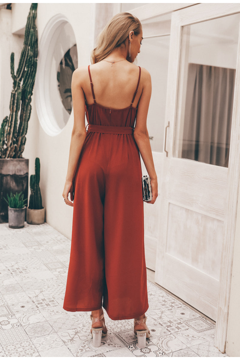 V-Neck Split Spaghetti Strap Jumpsuit