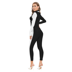 Yahuah-Tree of Life 02-06 Yin Yang Ladies Designer Long Sleeve High Neck Jumpsuit with Zipper (Style 01)