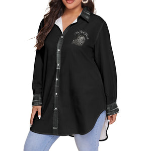 TRP Matrix 03 Blusa de talla grande con botones y dobladillo curvado de manga larga para mujer 