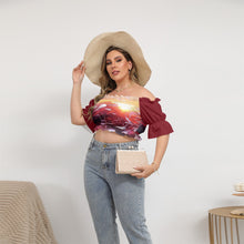 Load image into Gallery viewer, Floral Embosses: Rose Daydream 01 Designer Cropped Off Shoulder Puff Sleeve Plus Size Top