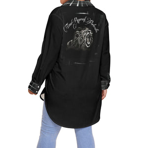 TRP Matrix 03 Blusa de talla grande con botones y dobladillo curvado de manga larga para mujer 