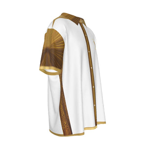 Yahusha-The Lion of Judah 01 Voltage Men's Designer Drop Shoulder Short Sleeve Imitation Silk Dress Shirt