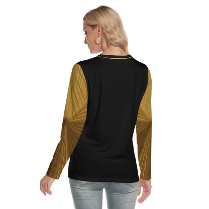 Yahuah-Tree of Life 02-03 Camiseta de manga larga con cuello redondo y diseño de voltaje para mujer 