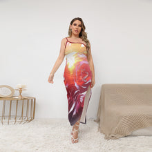 Load image into Gallery viewer, Floral Embosses: Rose Daydream 01 Designer Oblique Shoulder Exposure Side Split Plus Size Maxi Dress