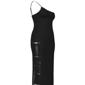 TRP Matrix 03 Vestido largo de talla grande con hombros oblicuos y abertura lateral
