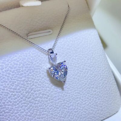 2 Carat Moissanite 925 Sterling Silver Heart Solitaire Pendant Necklace