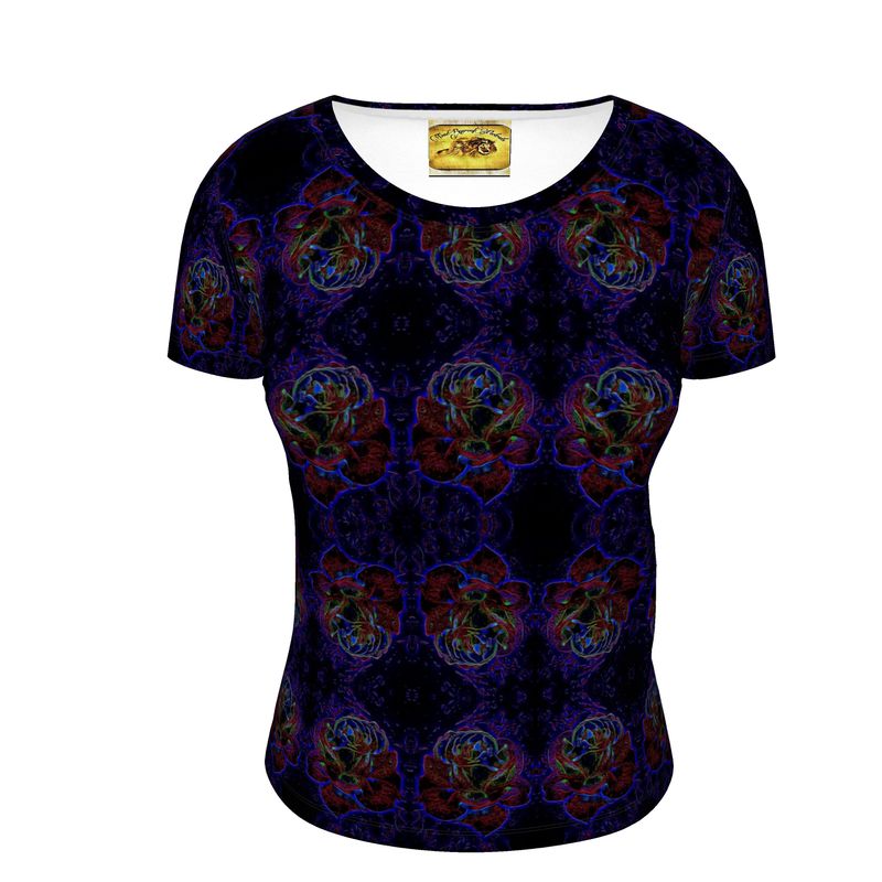 Estampados florales: Roses 01 Camiseta estampada de diseñador para mujer con cuello redondo 