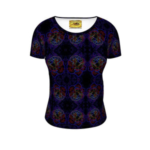 Estampados florales: Roses 01 Camiseta estampada de diseñador para mujer con cuello redondo 