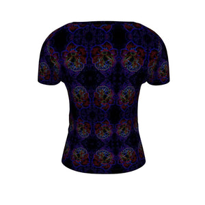 Estampados florales: Roses 01 Camiseta estampada de diseñador para mujer con cuello redondo 