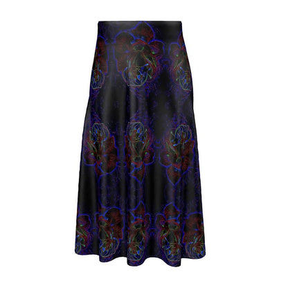 Floral Embosses: Roses 01 Designer A-line Pleated Midi Skirt