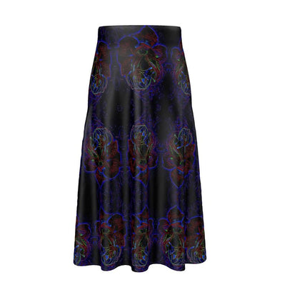 Floral Embosses: Roses 01 Designer A-line Pleated Midi Skirt