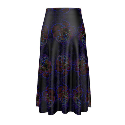 Floral Embosses: Roses 01 Designer A-line Pleated Midi Skirt