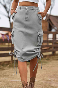 Falda midi cargo de mezclilla con cordón (4 colores)