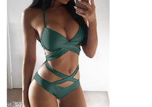 Load image into Gallery viewer, Push-Up Bandage Halter Low Waist Brazillian Bikini Swimsuit