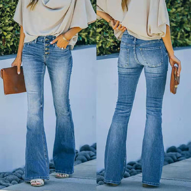 Button Up Flared High Waist Stretchy Jeans