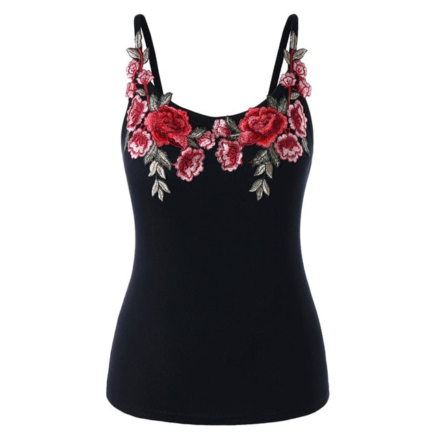 Flower Embroidery Slim Fit Plus Size Cami Tank Top (3 colors)