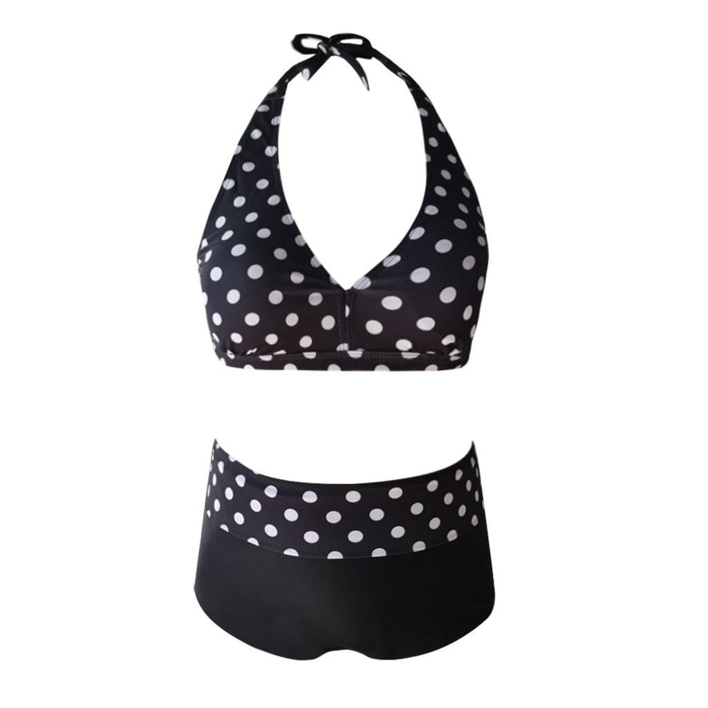 Two Piece High Waist Polka Dot Print Plus Size Bikini