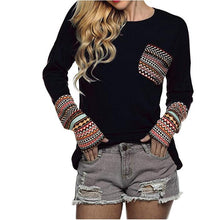 Load image into Gallery viewer, Round Neck Patchwork Long Sleeve T-shirt (4 colors)