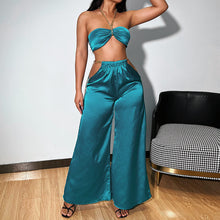 Load image into Gallery viewer, Satin Two Piece Chain Halter Vest Wide Leg Pants Set