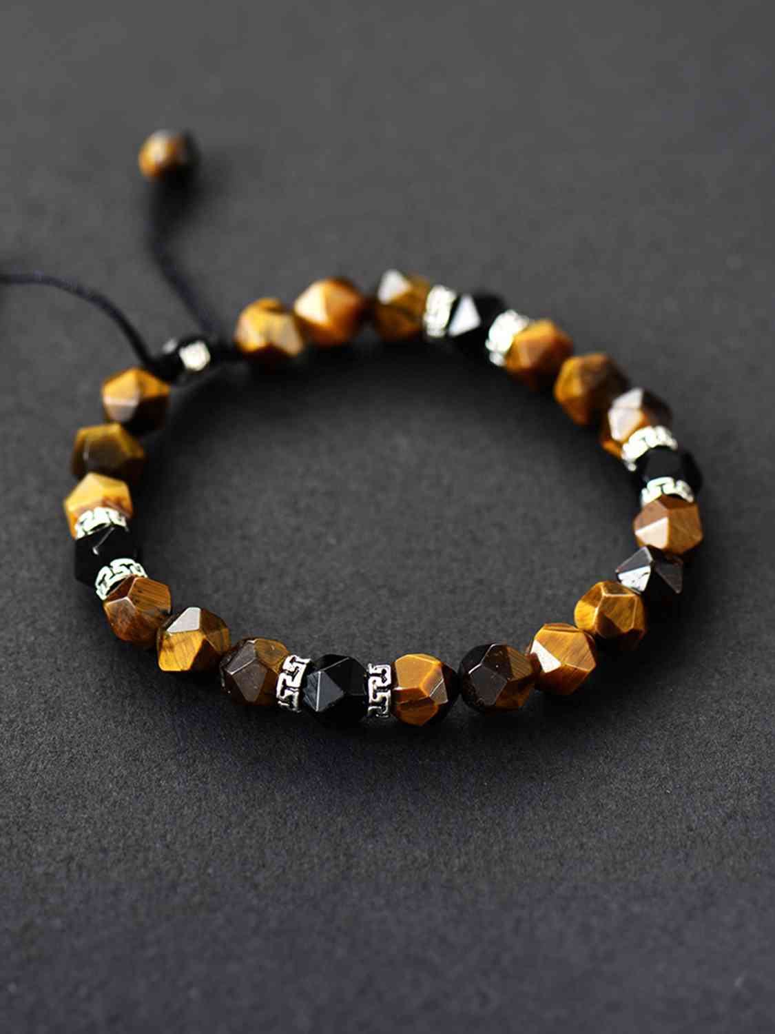 Natural Stone Beaded Bracelet (Caramel/Black)