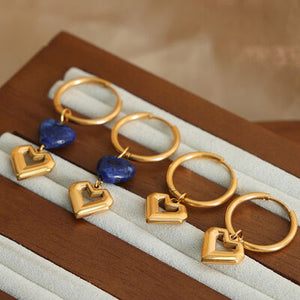 Heart Shaped Lapis Lazuli Dangle Earrings (2 colors)