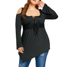 Load image into Gallery viewer, Square Neck Cold Shoulder Lace Up Asymmetrical Plus Size Blouse