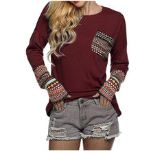 Load image into Gallery viewer, Round Neck Patchwork Long Sleeve T-shirt (4 colors)