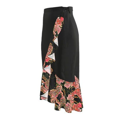 Floral Embosses: Roses 06-01 Designer Ruffle Wrap Midi Skirt