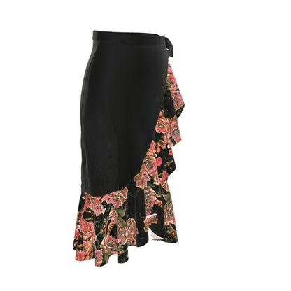 Floral Embosses: Roses 06-01 Designer Ruffle Wrap Midi Skirt