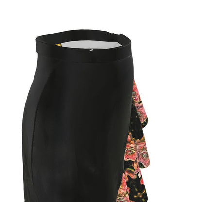 Floral Embosses: Roses 06-01 Designer Ruffle Wrap Midi Skirt