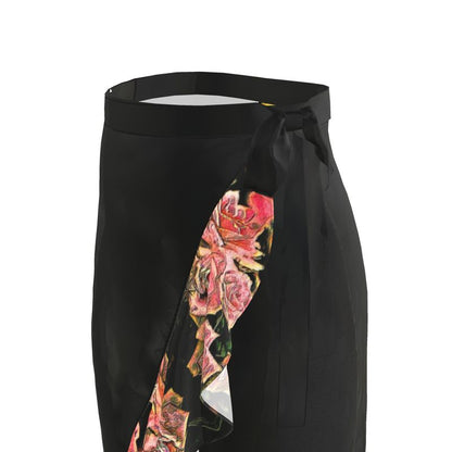 Floral Embosses: Roses 06-01 Designer Ruffle Wrap Midi Skirt