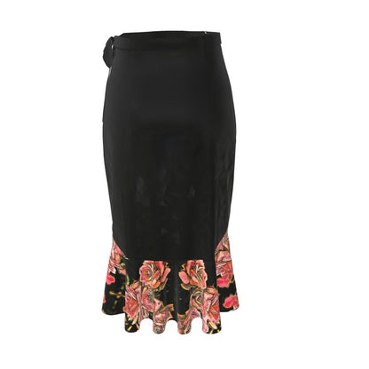 Floral Embosses: Roses 06-01 Designer Ruffle Wrap Midi Skirt