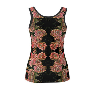 Floral Embosses: Roses 06-01 Ladies Designer Scoop Neck Tank Top