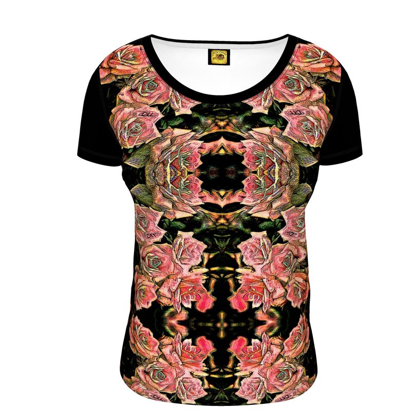 Floral Embosses: Roses 06-01 Ladies Designer Scoop Neck T-shirt