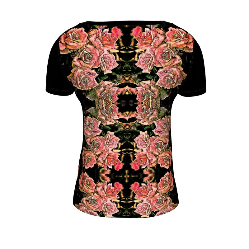 Floral Embosses: Roses 06-01 Ladies Designer Scoop Neck T-shirt