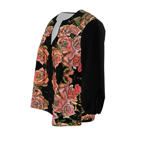 Estampados florales: Roses 06-01 Blusa tipo túnica con cuello de muesca y manga 3/4 de diseñador 