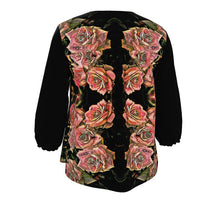 Cargar imagen en el visor de la galería, Estampados florales: Roses 06-01 Blusa tipo túnica con cuello de muesca y manga 3/4 de diseñador 