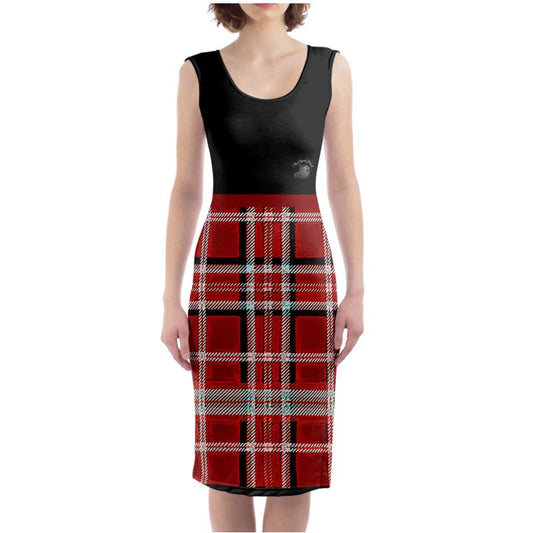 TRP Twisted Patterns 06: Digital Plaid 01-05A Designer Scoop Neck Tank Bodycon Midi Dress