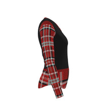 Load image into Gallery viewer, TRP Twisted Patterns 06: Digital Plaid 01-05A Ladies Designer V-neck Slim Fit Long Sleeve Jersey T-shirt
