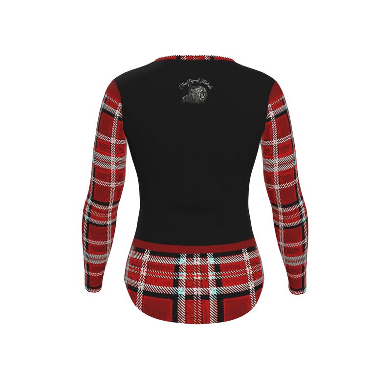 TRP Twisted Patterns 06: Digital Plaid 01-05A Ladies Designer V-neck Slim Fit Long Sleeve Jersey T-shirt