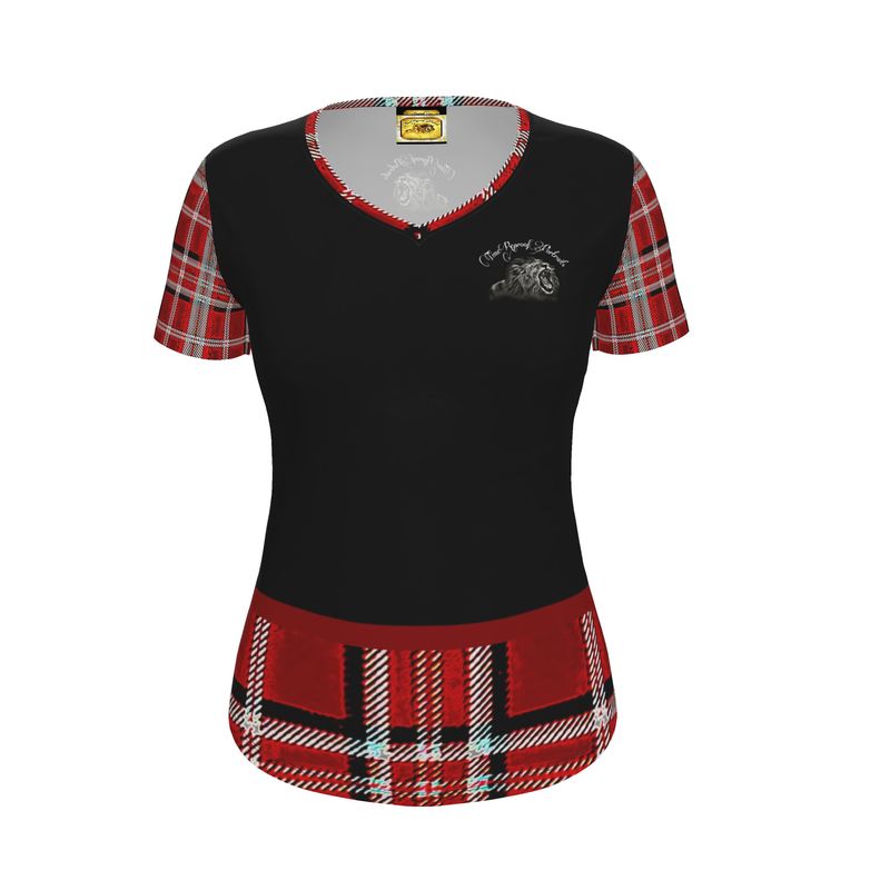 TRP Twisted Patterns 06: Digital Plaid 01-05A Ladies Designer V-neck Slim Fit Jersey T-shirt