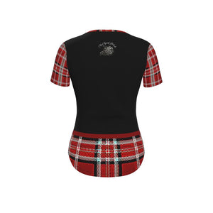 TRP Twisted Patterns 06: Digital Plaid 01-05A Ladies Designer V-neck Slim Fit Jersey T-shirt