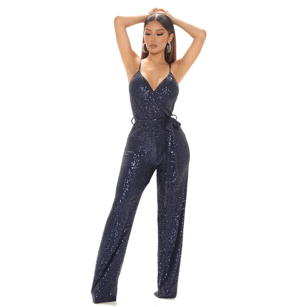 Solid Sequin Slim Fit Sling Jumpsuit